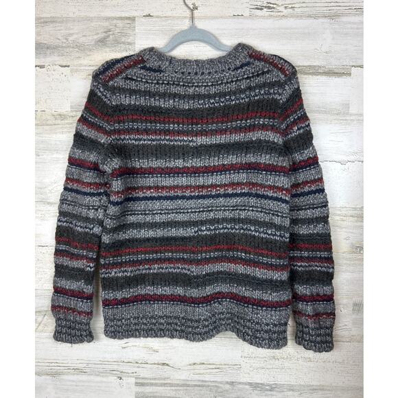 Madewell Women’s L Gray Red Wool Blend Knit Stripe Crew Neck Sweater - Picture 2 of 5